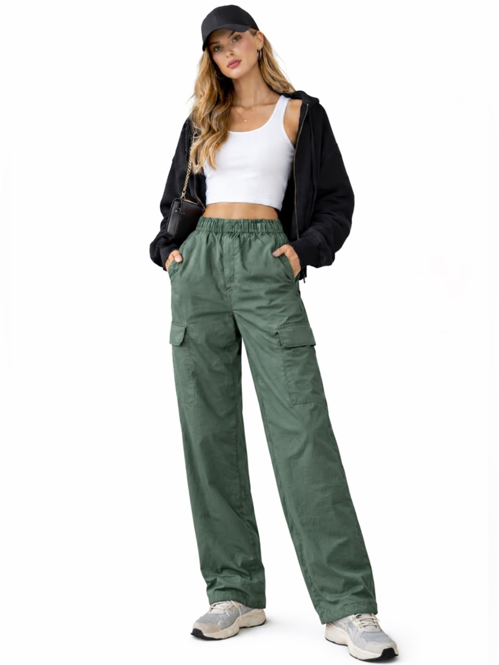 NEW WILO Parachute Cargo Pants in Pine | wide leg small